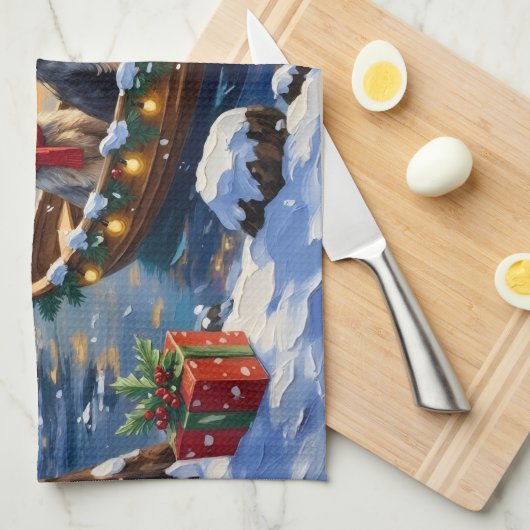 Wirehaired Pointing Griffon Christmas Boat Holiday Geschirrtuch (Viertel Falte)