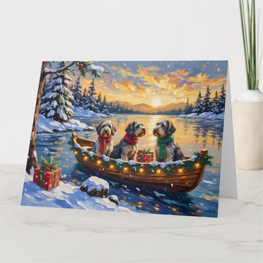 Wirehaired Pointing Griffon Christmas Boat Holiday Karte (Vorderseite)