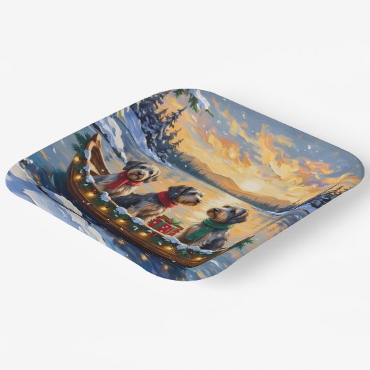 Wirehaired Pointing Griffon Christmas Boat Holiday Pappteller (Gewinkelt)