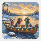 Wirehaired Pointing Griffon Christmas Boat Holiday Quadratischer Aufkleber (Vorderseite)
