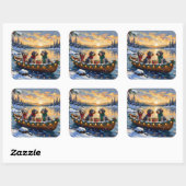 Wirehaired Pointing Griffon Christmas Boat Holiday Quadratischer Aufkleber (Blatt)