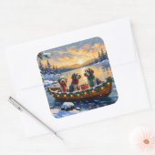 Wirehaired Pointing Griffon Christmas Boat Holiday Quadratischer Aufkleber (Umschlag)