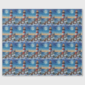 Wirehaired Pointing Griffon Christmas Lighthouse Geschenkpapier (Flach)