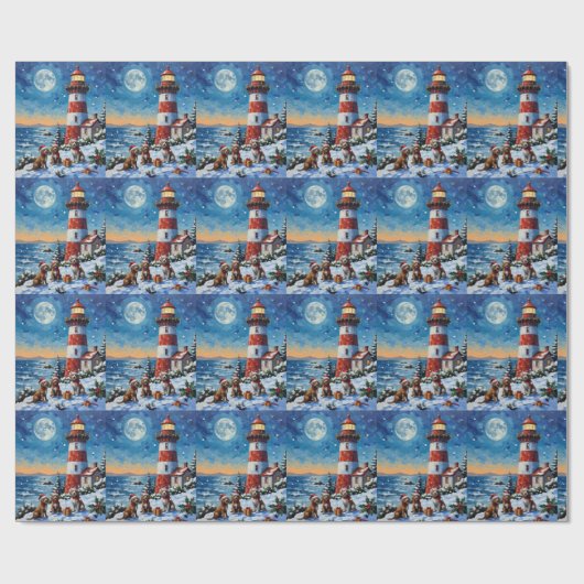 Wirehaired Pointing Griffon Christmas Lighthouse Geschenkpapier (Flach)
