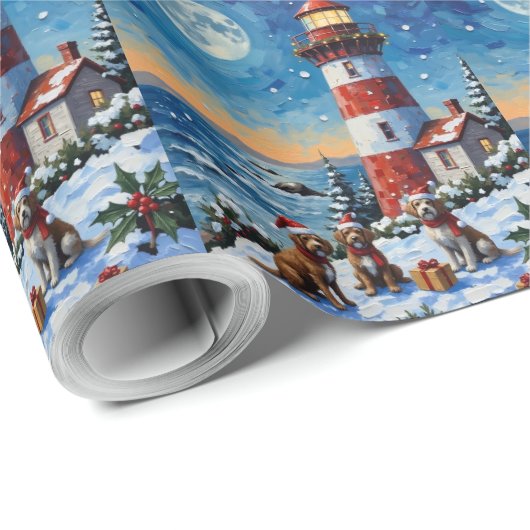 Wirehaired Pointing Griffon Christmas Lighthouse Geschenkpapier (Rolleneckpunkt)