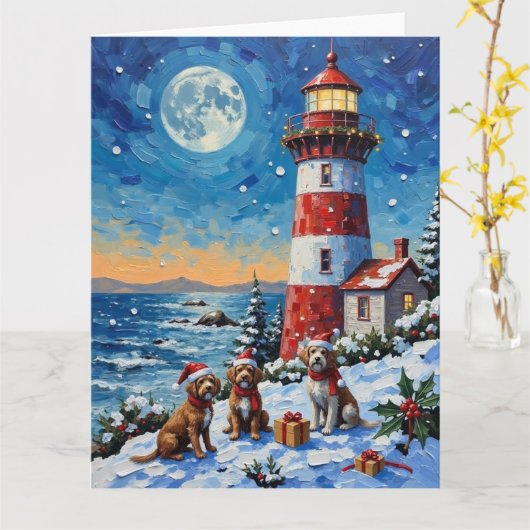 Wirehaired Pointing Griffon Christmas Lighthouse Karte (Gelbe Blume)
