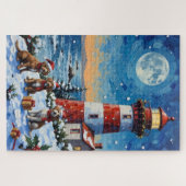 Wirehaired Pointing Griffon Christmas Lighthouse Puzzle (Horizontal)
