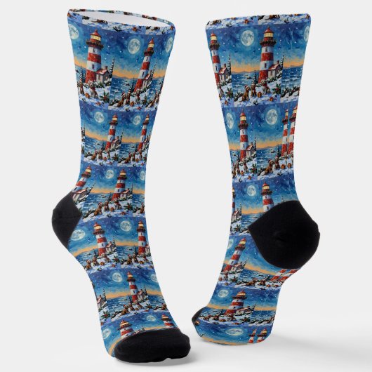 Wirehaired Pointing Griffon Christmas Lighthouse Socken (Gewinkelt)