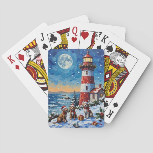 Wirehaired Pointing Griffon Christmas Lighthouse Spielkarten (Rückseite)