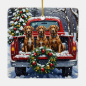 Wirehaired Pointing Griffon Christmas Red Truck Keramikornament (Rückseite)