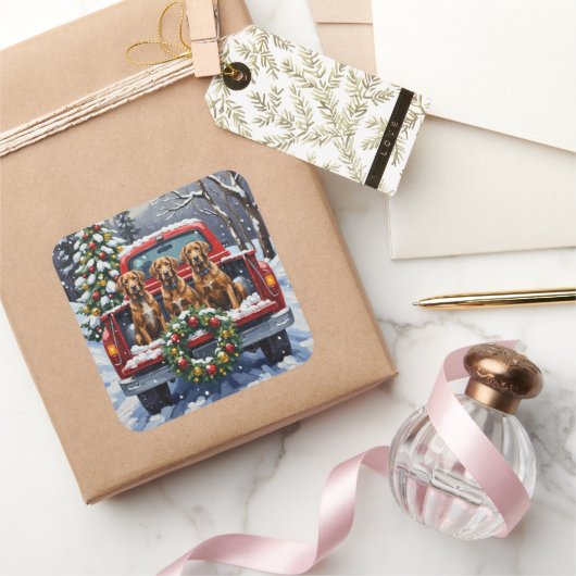 Wirehaired Pointing Griffon Christmas Red Truck Quadratischer Aufkleber (Schenken)
