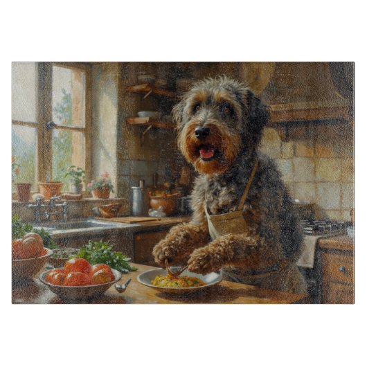 Wirehaired Pointing Griffon Cooking in Kitchen Schneidebrett (Vorderseite)