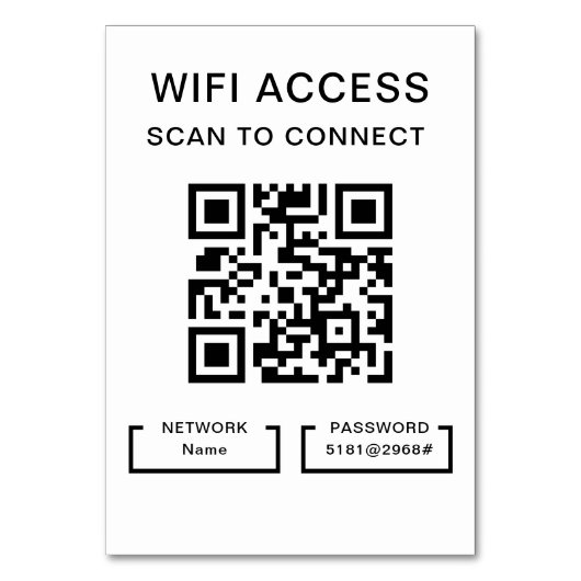 Wireless-Kennwort und Personalisierte QR-Codekarte Tischnummer (Rückseite)