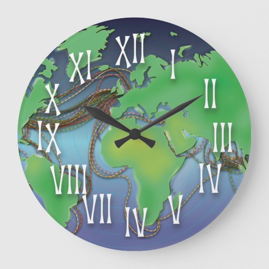 Wires of the World - Unterseekabel Große Wanduhr (Vorderseite)