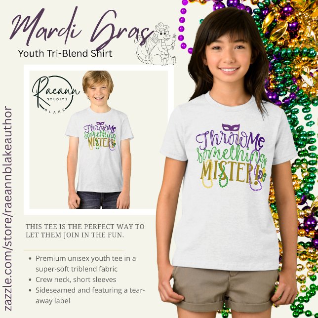 "Wirf mir etwas, Mister, Mardi Gras Jugend Tri-Blend Shirt (Von Creator hochgeladen)