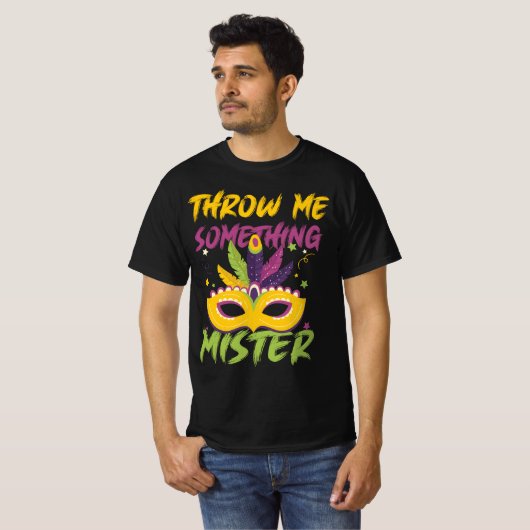 Wirf mir etwas Mister Mardi Gras Perlen Party T-Shirt (Vorne ganz)