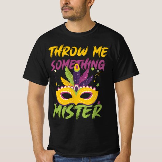Wirf mir etwas Mister Mardi Gras Perlen Party T-Shirt (Vorderseite)