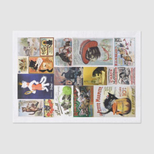 Wirkliche (nicht KI) Vintage-Werbung mit Katzen Seidenpapier (Vorderseite)