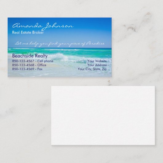 Wirkliches Anwesen-Stück Paradies-Strand-Wellen Visitenkarte (Vorne/Hinten)