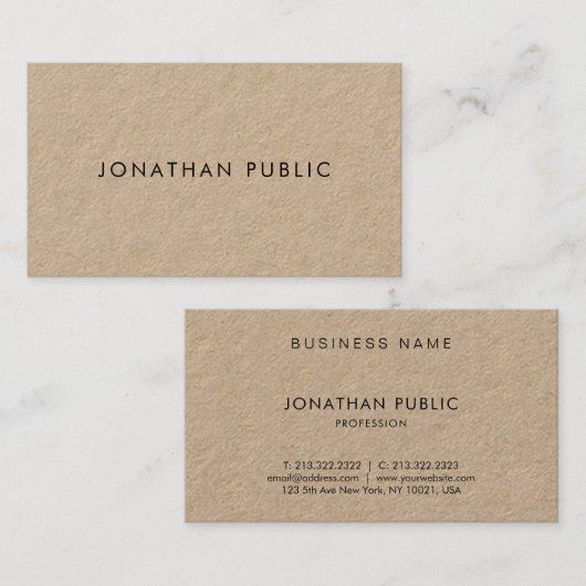 Wirkliches Packpapier-modernes Minimalistisches Visitenkarte (Vorne/Hinten)