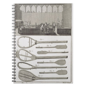 Wirkliches Tennis und der Bau der Schläger, von Notizblock