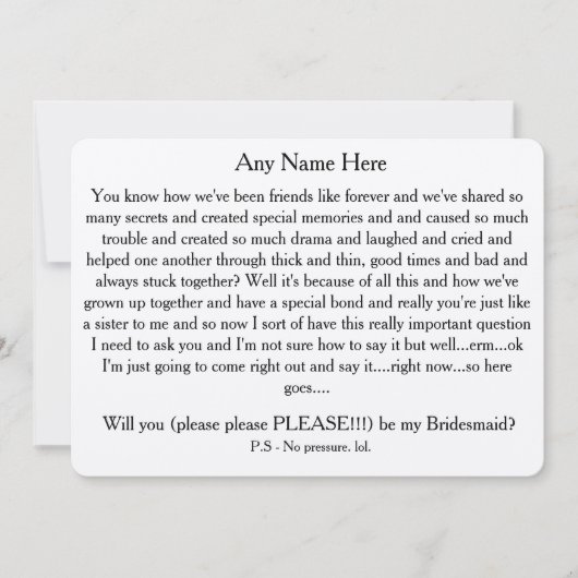 Wirst du bitte meine Brautjungfrau sein? Benutzerd Einladung (Vorderseite)