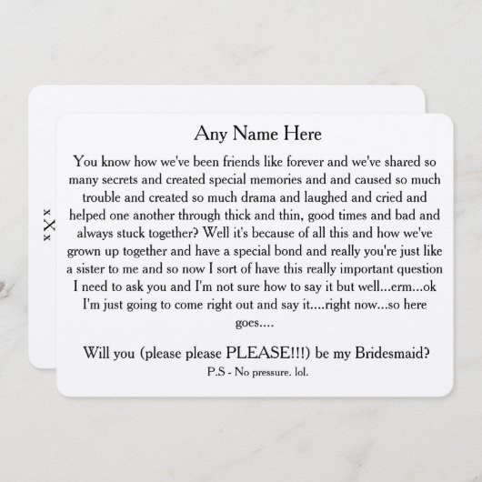 Wirst du bitte meine Brautjungfrau sein? Benutzerd Einladung (Vorne/Hinten)