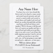 Wirst du bitte meine Brautjungfrau sein? Benutzerd Einladung (Vorne/Hinten)