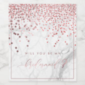 Wirst du Bridesmaid sein? Rose Gold Confetti Marbl Weinetikett (Einzelnes Label)