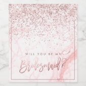 Wirst du Bridesmaid sein? Rose Gold Confetti Marbl Weinetikett (Einzelnes Label)
