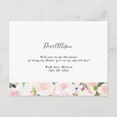 Wirst du mein blühendes Mädchen sein, rot-rosa Blü Einladungspostkarte (Rückseite)