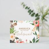 Wirst du mein Blumenkranz-Gold meiner Brautjungfra Einladungspostkarte (Stehend Vorderseite)