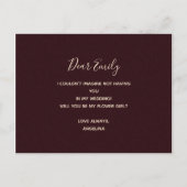 Wirst du mein Blumenmädchen Burgund sein? Einladungspostkarte (Rückseite)