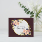 Wirst du mein Blumenmädchen Burgund sein? Einladungspostkarte (Stehend Vorderseite)