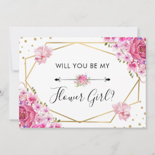 Wirst du mein Blumenmädchen rosa Rosen Hochzeit Einladung