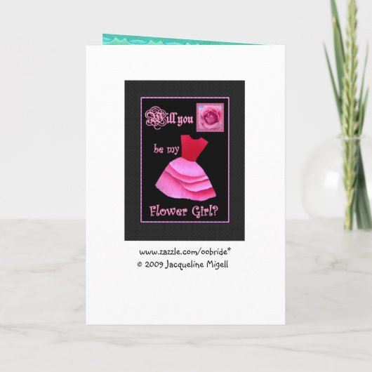 Wirst du mein Blumenmädchen sein? AQUA Dress and S Einladung (Rückseite)