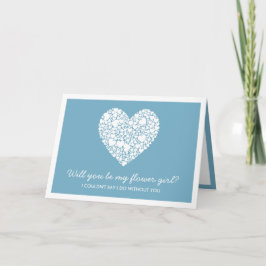 Wirst du mein Blumenmädchen sein? Blue Heart Card Einladung