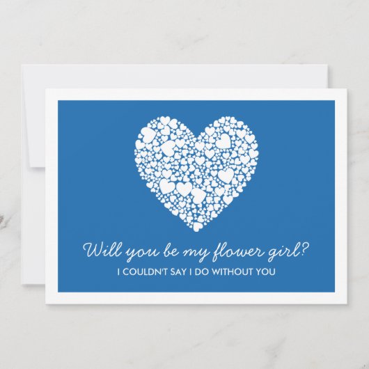 Wirst du mein Blumenmädchen sein? Blue Heart Card Einladung (Vorderseite)