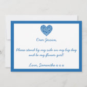 Wirst du mein Blumenmädchen sein? Blue Heart Card Einladung (Rückseite)