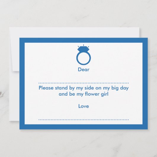 Wirst du mein Blumenmädchen sein? Blue Ring Card Einladung (Rückseite)