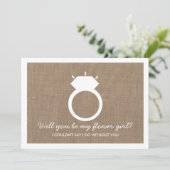 Wirst du mein Blumenmädchen sein? Burlap Ring Card Einladung (Stehend Vorderseite)