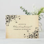 Wirst du mein Blumenmädchen sein? Eleganter Vintag Einladung (Stehend Vorderseite)