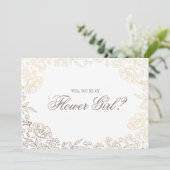 Wirst du mein Blumenmädchen sein? | Gold White Flo Einladung (Stehend Vorderseite)