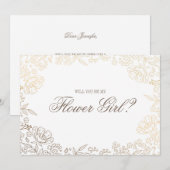 Wirst du mein Blumenmädchen sein? | Gold White Flo Einladung (Vorne/Hinten)
