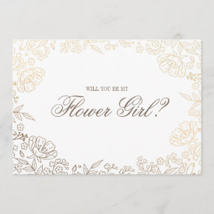 Wirst du mein Blumenmädchen sein?   Gold White Flo Einladung