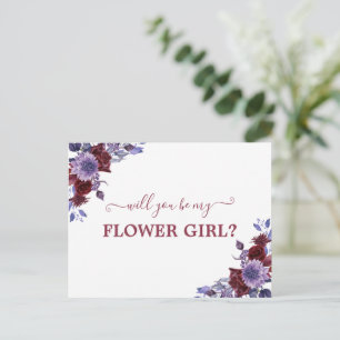 Wirst du mein Blumenmädchen sein Lila Blumenmuster Postkarte