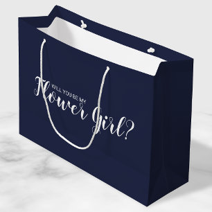 Wirst du mein Blumenmädchen sein? Modern Navy Blue Große Geschenktüte