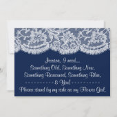 Wirst du mein Blumenmädchen sein? Navy Blue & Whit Einladung (Rückseite)