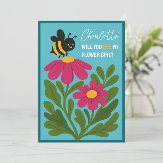 Wirst du mein Blumenmädchen sein, Niedliche Hummel Karte (Stehend Vorderseite)