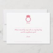 Wirst du mein Blumenmädchen sein? Pink-Ring-Karte Einladung (Rückseite)